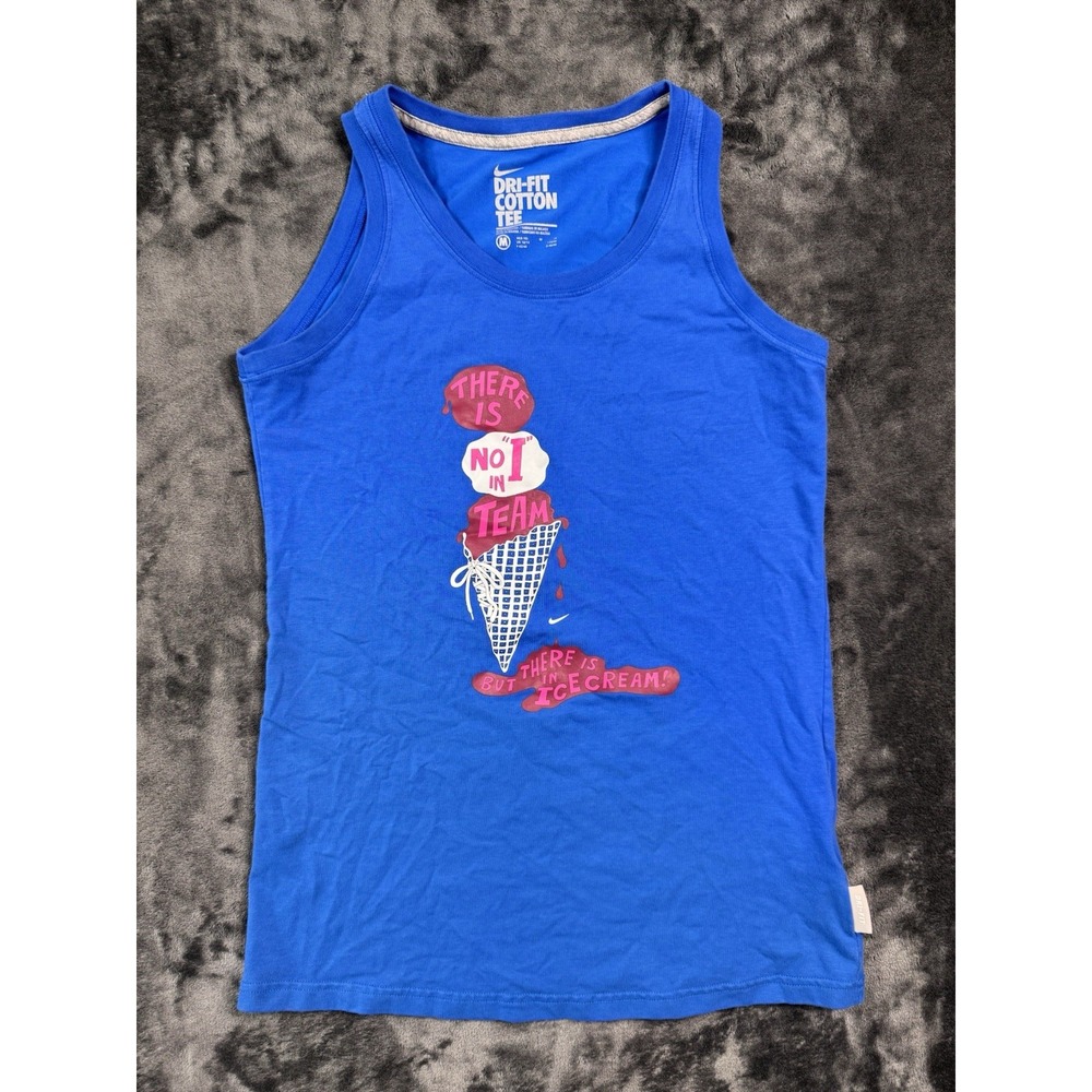 Nike Dri-FIT Womens M Blue Graphic Tank Top Ice Cream Athletic Cotton Blend